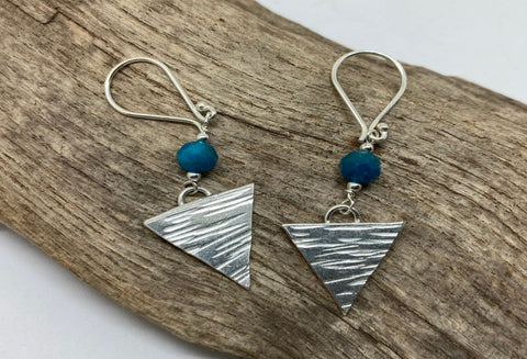 Apatite triangle Sterling silver drop earrings
