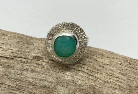 Chrysoprase gemstone silver ring