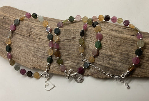 Tourmaline coin and silver bracelet