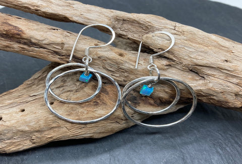 Blue Opal and hoop silver earrings