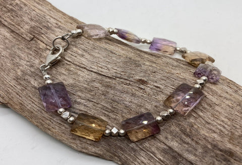 Ametrine gemstone and silver bracelet