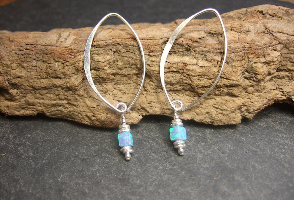 Long blue opal earrings