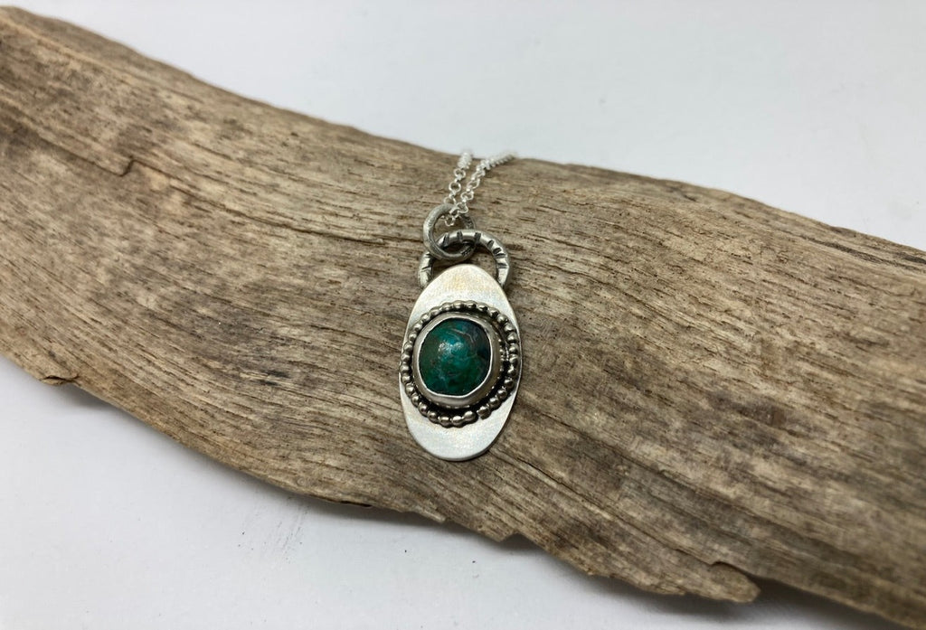 Chrysocolla and silver pendant