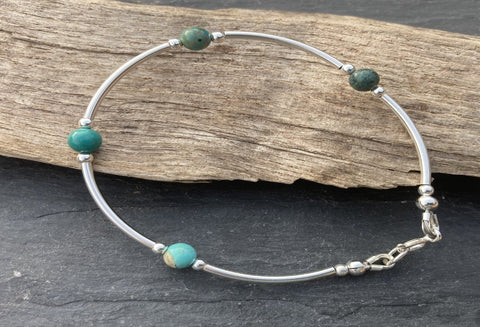 Chrysocolla and silver bracelet