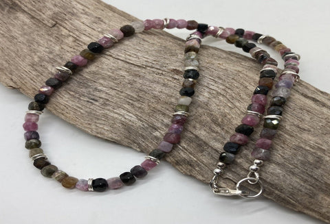 Tourmaline faceted cube necklace