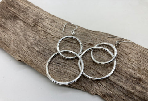 Large double hooped Sterling silver earrings