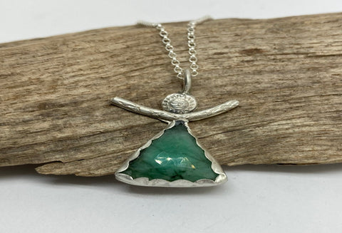 Emerald gemstone angel pendant