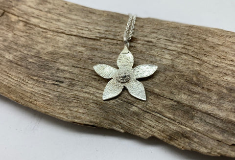 Textured flower Sterling silver pendant