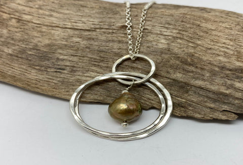 Golden natural pearl  silver pendant