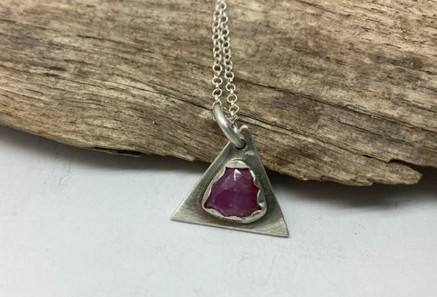 Pink Sapphire gemstone pyramid  silver pendant