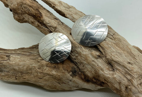 Round large silver stud earrings