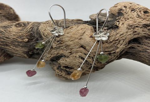 Tourmaline heart  and silver earrings